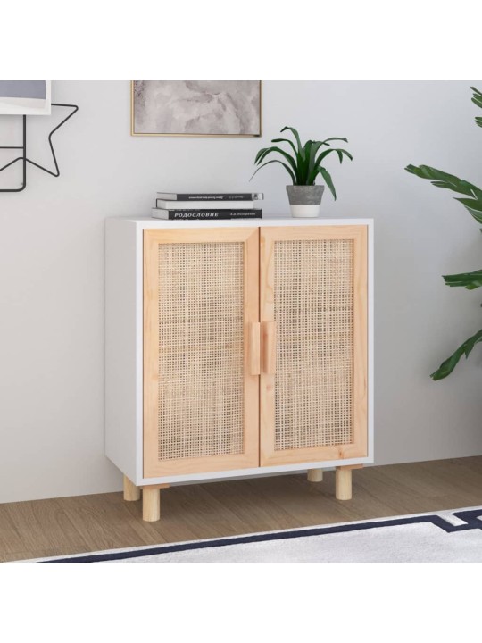 Příborník bílý 60x30x70 cm masivní borovice a přírodní ratan