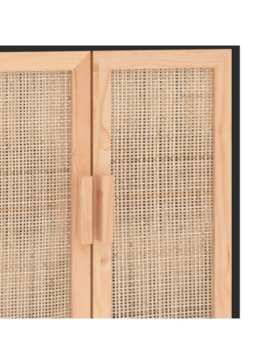 Příborník černý 60x30x70 cm masivní borovice a přírodní ratan