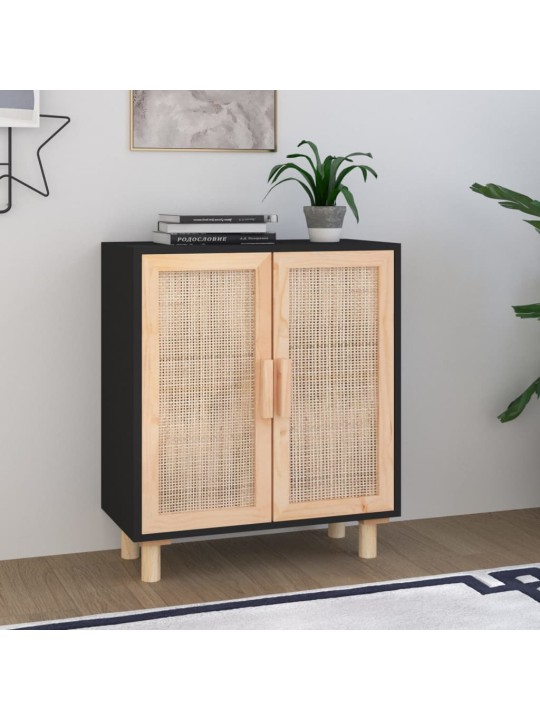 Příborník černý 60x30x70 cm masivní borovice a přírodní ratan