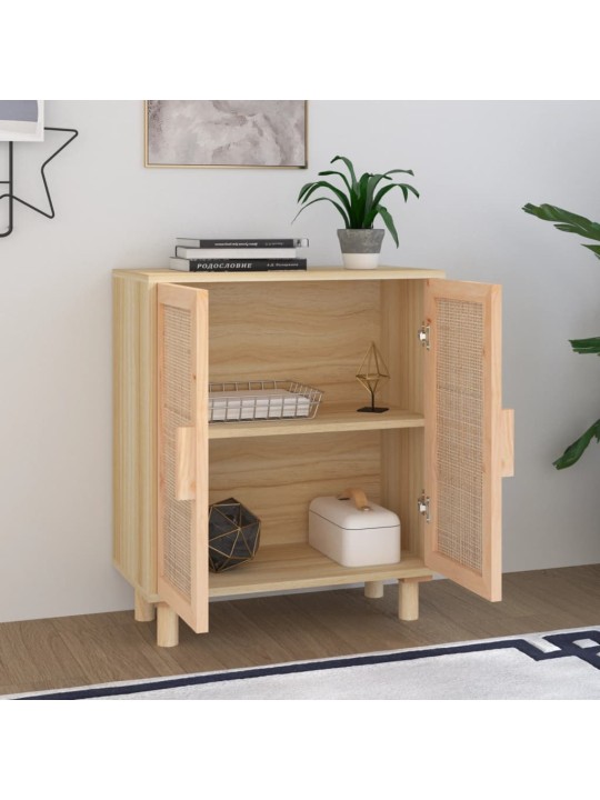 Příborník hnědý 60x30x70 cm masivní borovice a přírodní ratan