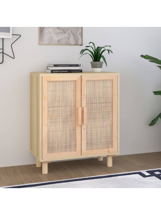 Příborník hnědý 60x30x70 cm masivní borovice a přírodní ratan