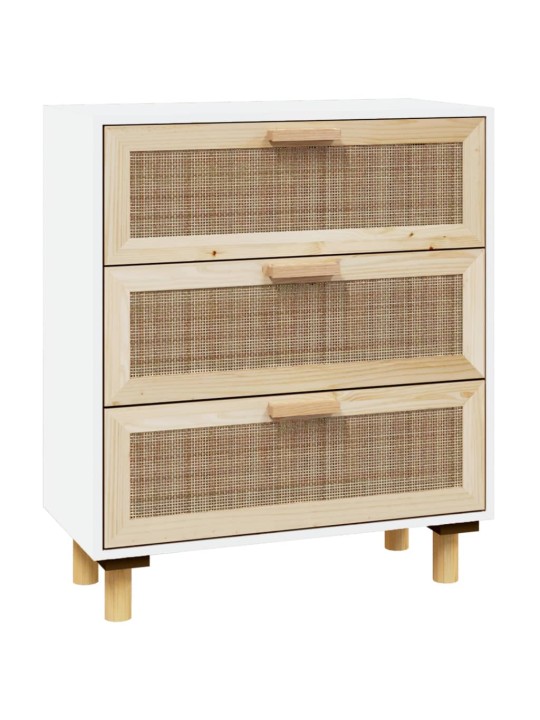 Příborník bílý 60x30x70 cm masivní borovice a přírodní ratan