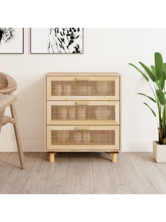 Příborník hnědý 60x30x70 cm masivní borovice a přírodní ratan