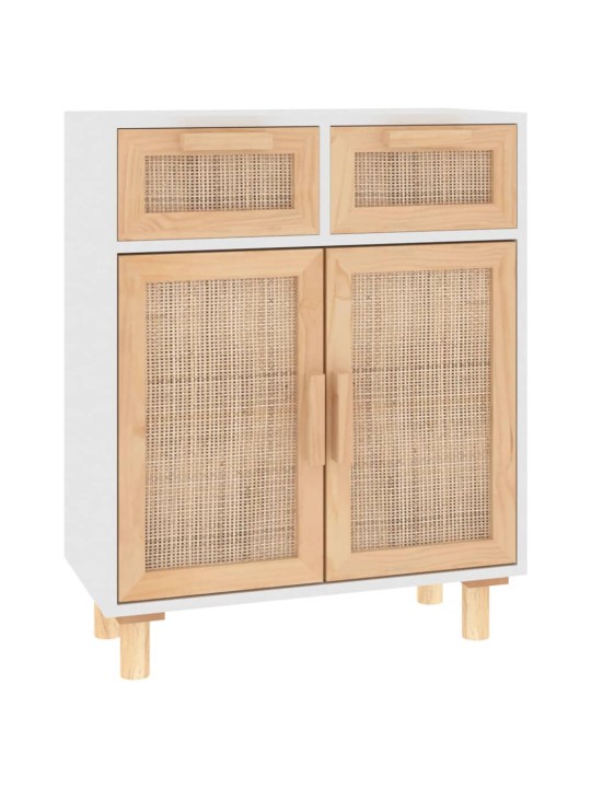 Příborník bílý 60x30x75 cm masivní borovice a přírodní ratan