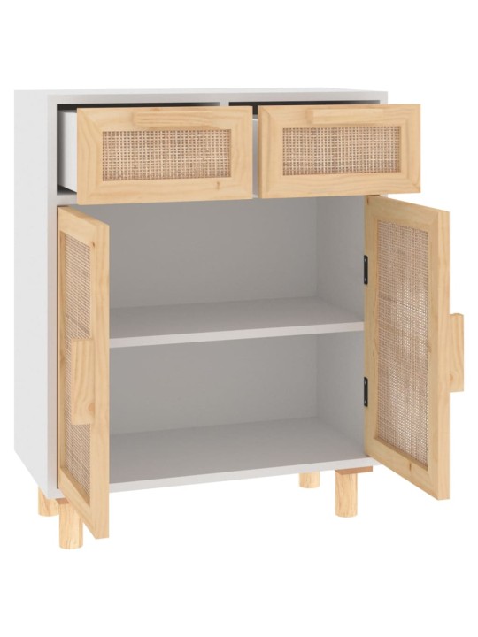 Příborník bílý 60x30x75 cm masivní borovice a přírodní ratan
