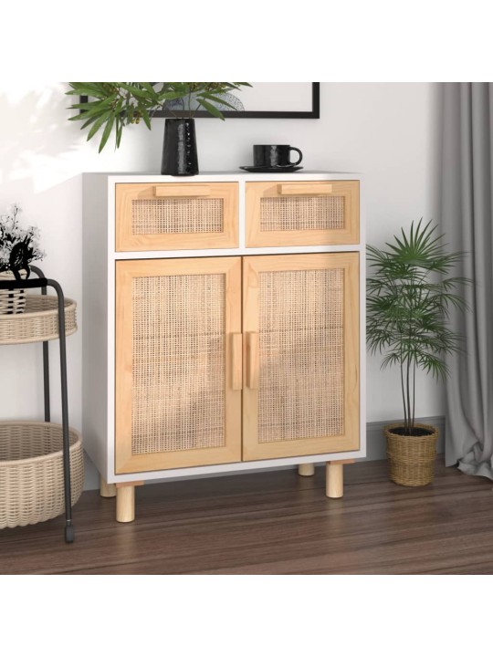 Příborník bílý 60x30x75 cm masivní borovice a přírodní ratan