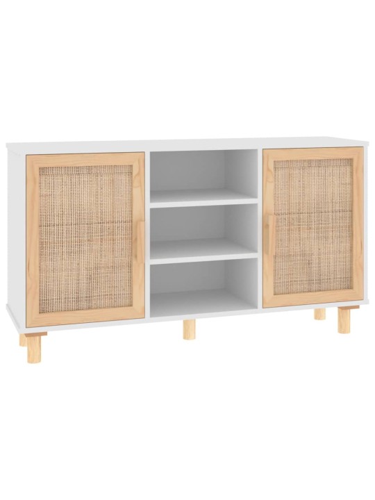 Příborník bílý 105x30x60 cm masivní borovice a přírodní ratan