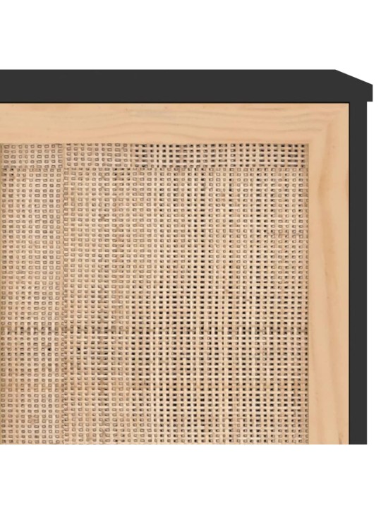 Příborník černý 105x30x60 cm masivní borovice a přírodní ratan