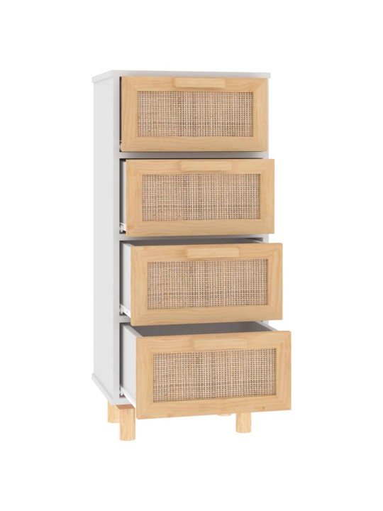 Příborník bílý 40x30x90 cm masivní borovice a přírodní ratan