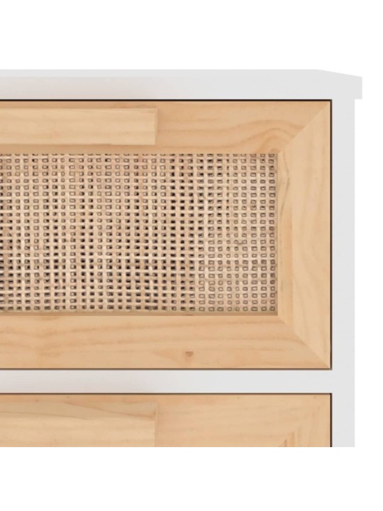 Příborník bílý 40x30x90 cm masivní borovice a přírodní ratan