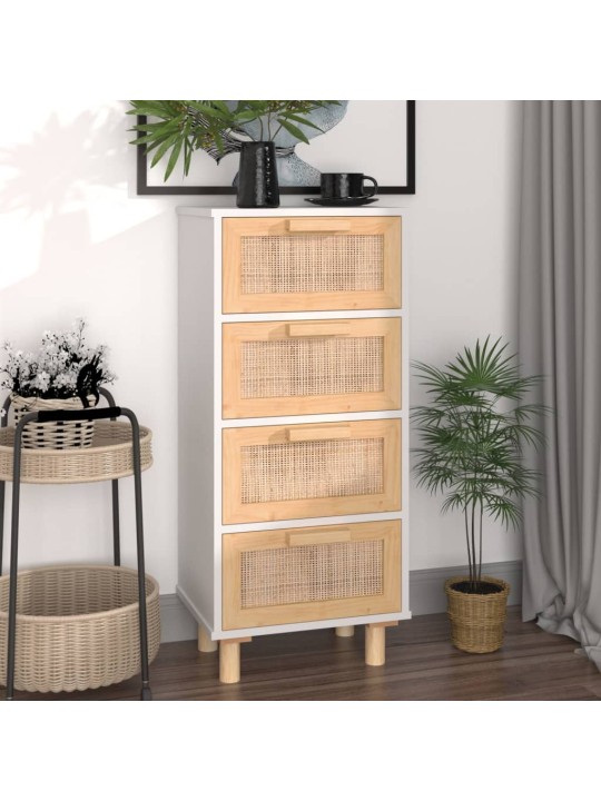 Příborník bílý 40x30x90 cm masivní borovice a přírodní ratan