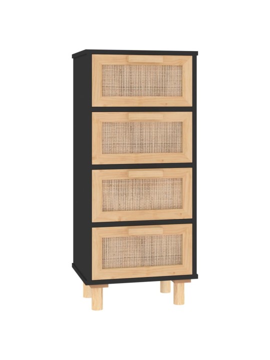 Příborník černý 40x30x90 cm masivní borovice a přírodní ratan
