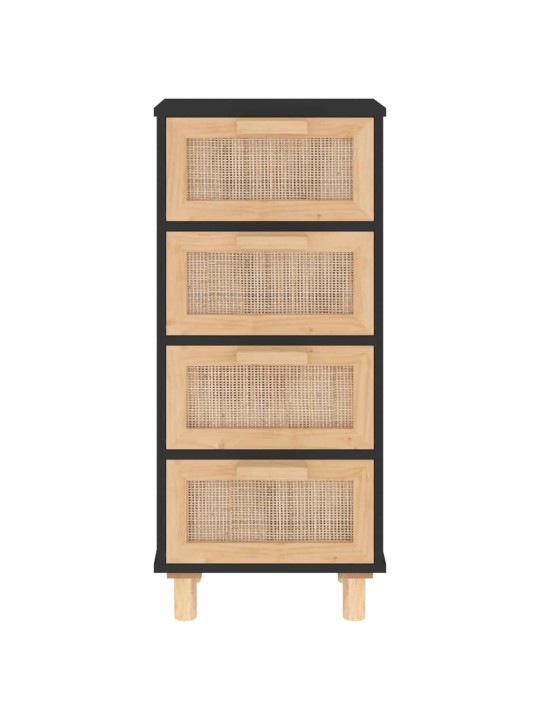 Příborník černý 40x30x90 cm masivní borovice a přírodní ratan