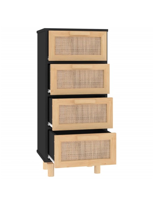 Příborník černý 40x30x90 cm masivní borovice a přírodní ratan