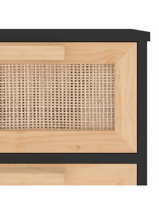 Příborník černý 40x30x90 cm masivní borovice a přírodní ratan