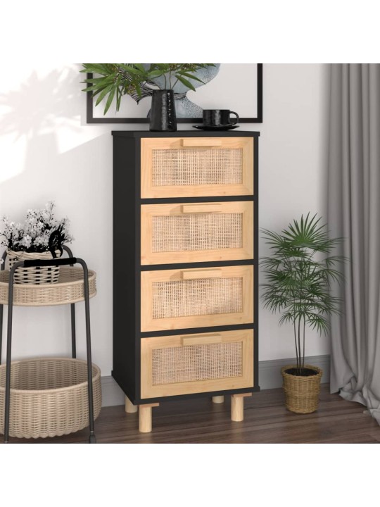 Příborník černý 40x30x90 cm masivní borovice a přírodní ratan