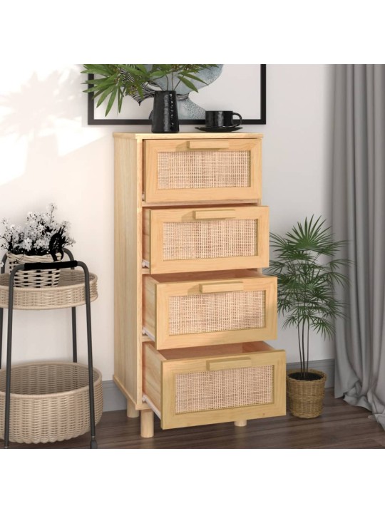 Příborník hnědý 40x30x90 cm masivní borovice a přírodní ratan