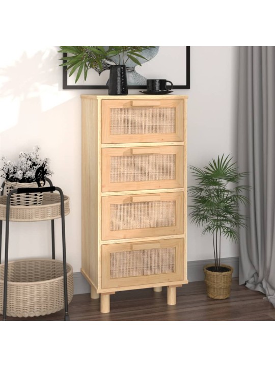 Příborník hnědý 40x30x90 cm masivní borovice a přírodní ratan