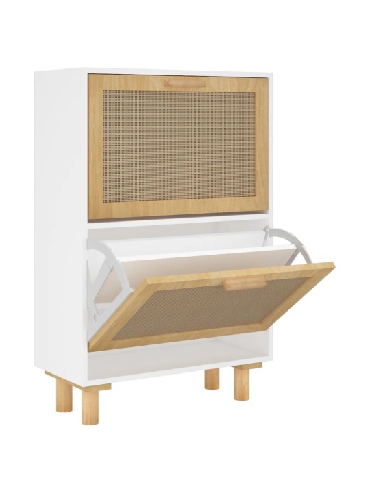 Botník bílý 52 x 25 x 80 cm kompozitní dřevo a přírodní ratan