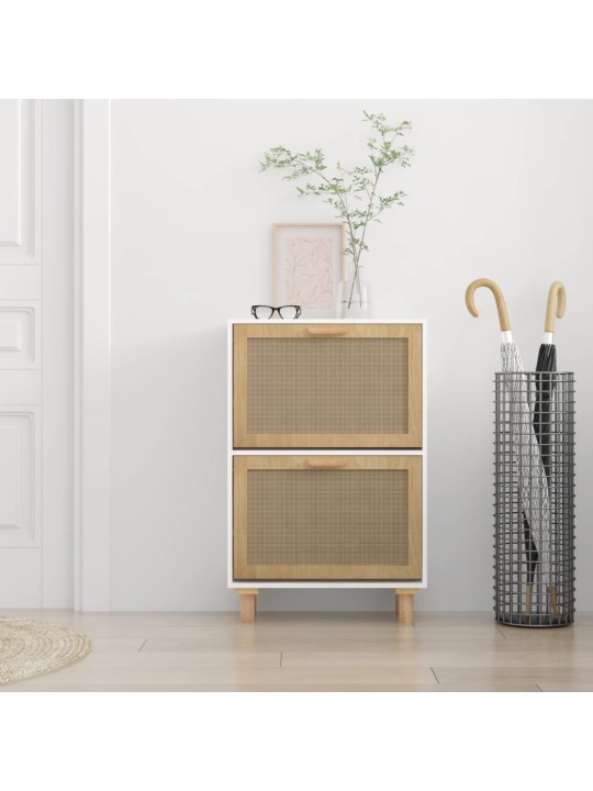 Botník bílý 52 x 25 x 80 cm kompozitní dřevo a přírodní ratan