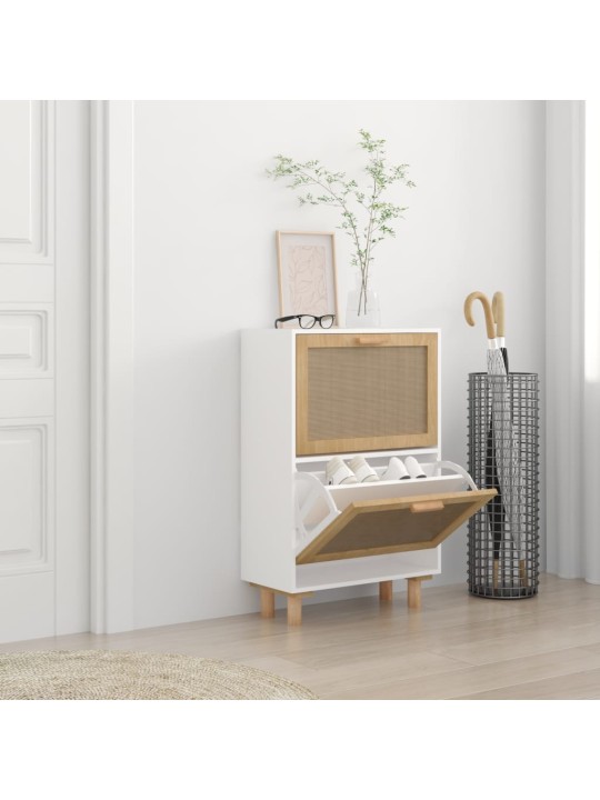 Botník bílý 52 x 25 x 80 cm kompozitní dřevo a přírodní ratan