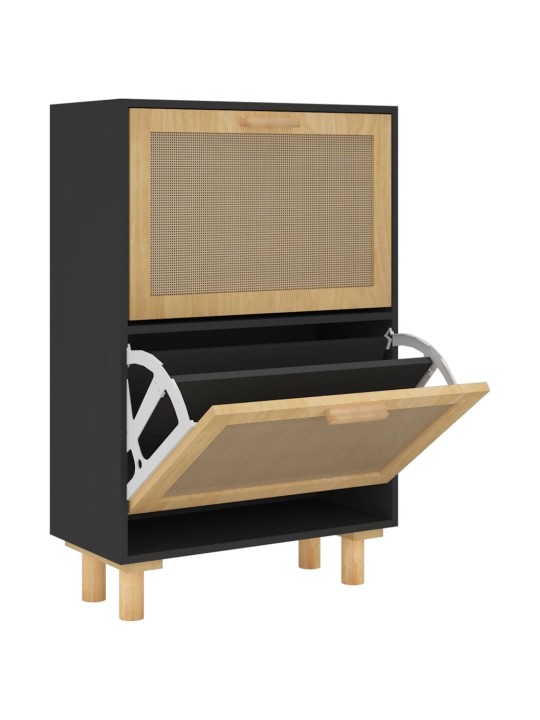 Botník černý 52 x 25 x 80 cm kompozitní dřevo a přírodní ratan