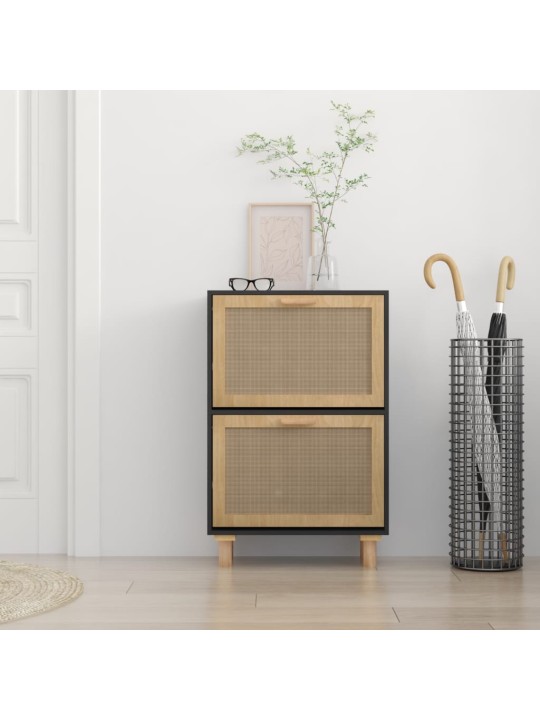 Botník černý 52 x 25 x 80 cm kompozitní dřevo a přírodní ratan
