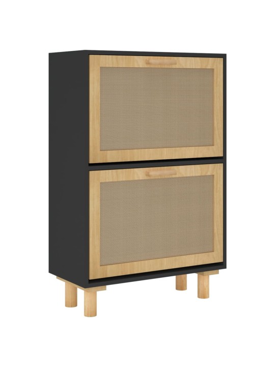 Botník černý 52 x 25 x 80 cm kompozitní dřevo a přírodní ratan