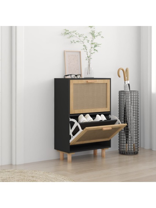 Botník černý 52 x 25 x 80 cm kompozitní dřevo a přírodní ratan