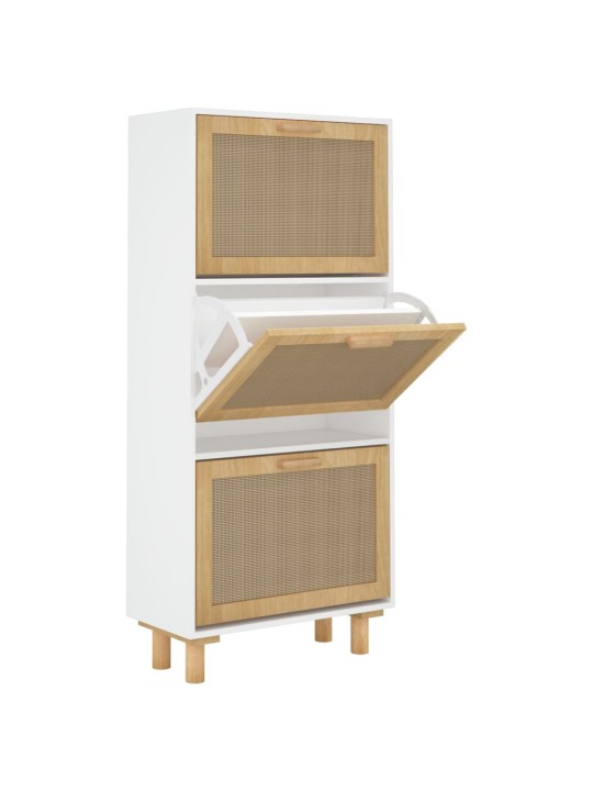 Botník bílý 52 x 25 x 115 cm kompozitní dřevo a přírodní ratan
