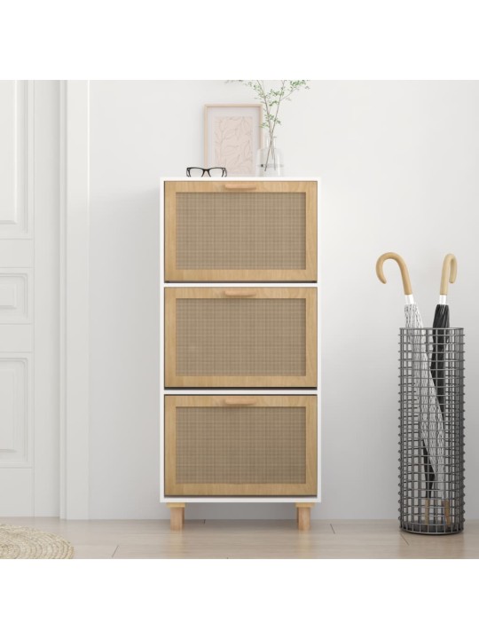 Botník bílý 52 x 25 x 115 cm kompozitní dřevo a přírodní ratan