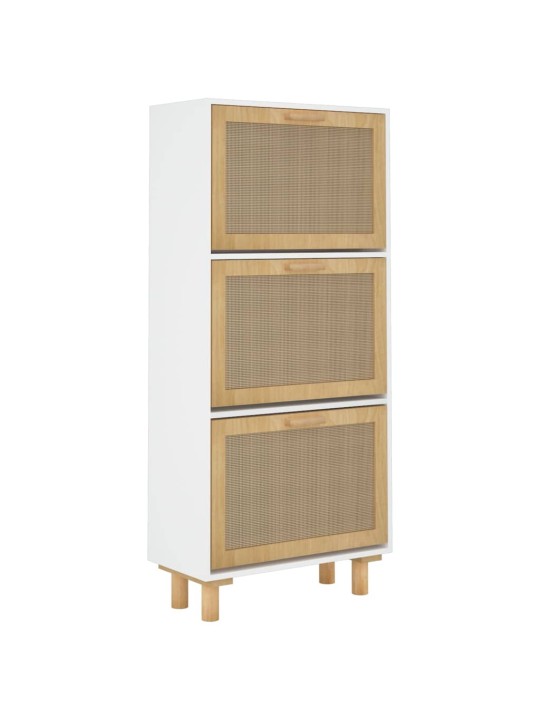 Botník bílý 52 x 25 x 115 cm kompozitní dřevo a přírodní ratan
