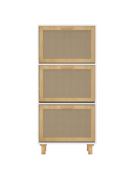 Botník bílý 52 x 25 x 115 cm kompozitní dřevo a přírodní ratan