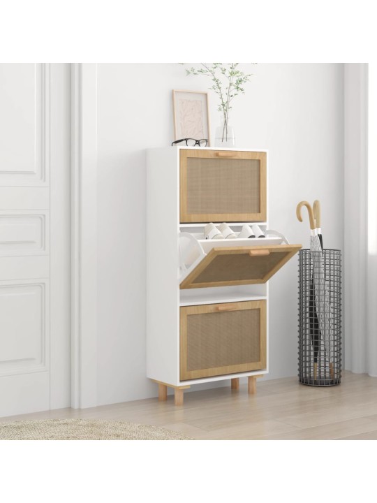 Botník bílý 52 x 25 x 115 cm kompozitní dřevo a přírodní ratan