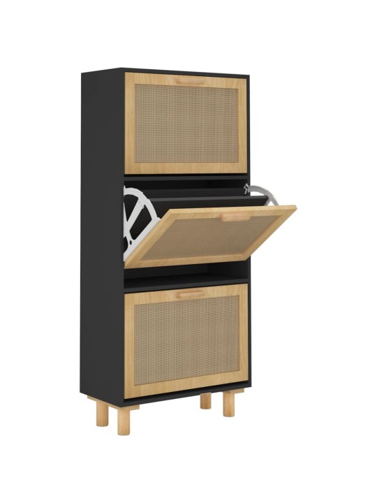 Botník černý 52 x 25 x 115 cm kompozitní dřevo a přírodní ratan