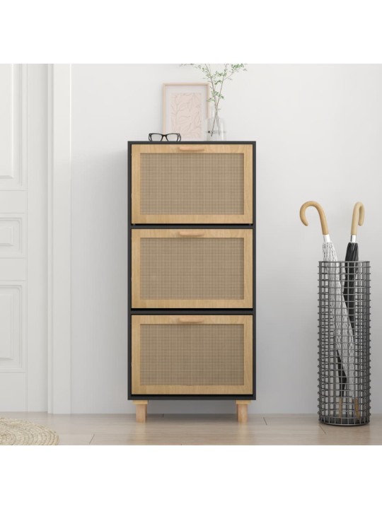 Botník černý 52 x 25 x 115 cm kompozitní dřevo a přírodní ratan