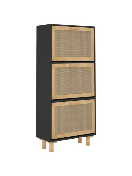 Botník černý 52 x 25 x 115 cm kompozitní dřevo a přírodní ratan