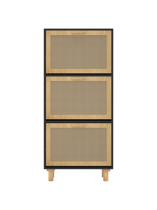 Botník černý 52 x 25 x 115 cm kompozitní dřevo a přírodní ratan