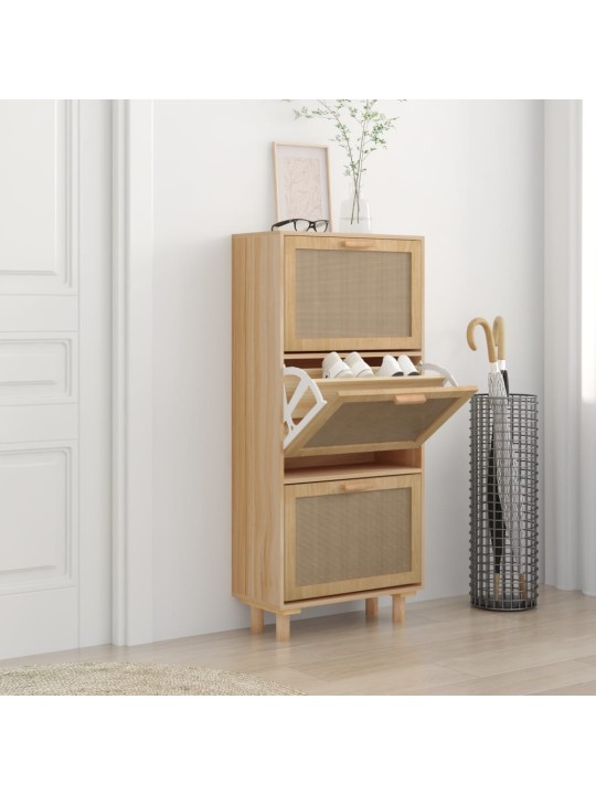 Botník hnědý 52 x 25 x 115 cm kompozitní dřevo a přírodní ratan