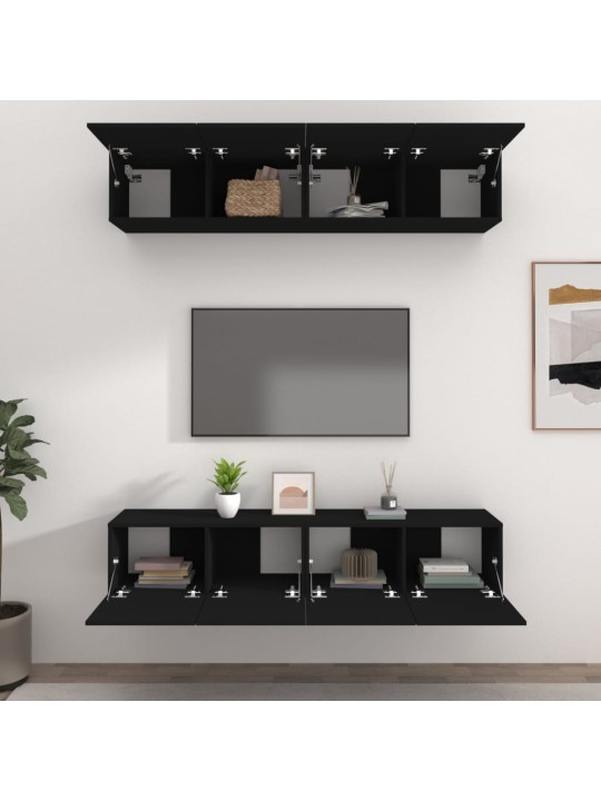 TV skříňky 4 ks černé 80 x 30 x 30 cm kompozitní dřevo
