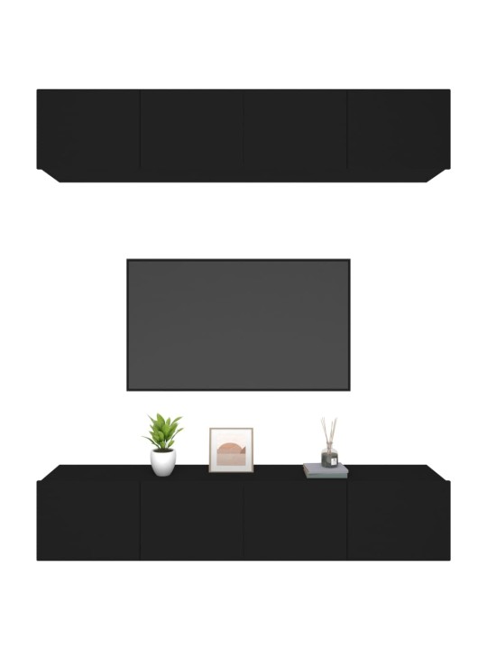 TV skříňky 4 ks černé 80 x 30 x 30 cm kompozitní dřevo