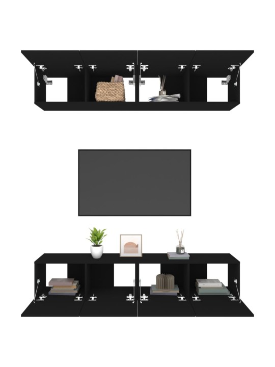 TV skříňky 4 ks černé 80 x 30 x 30 cm kompozitní dřevo