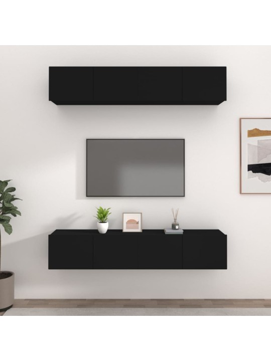 TV skříňky 4 ks černé 80 x 30 x 30 cm kompozitní dřevo