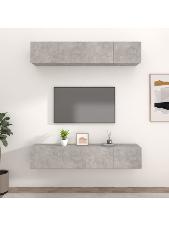 TV skříňky 4 ks betonově šedé 80 x 30 x 30 cm kompozitní dřevo