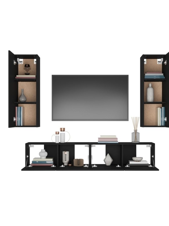 4dílný set TV skříněk černý kompozitní dřevo