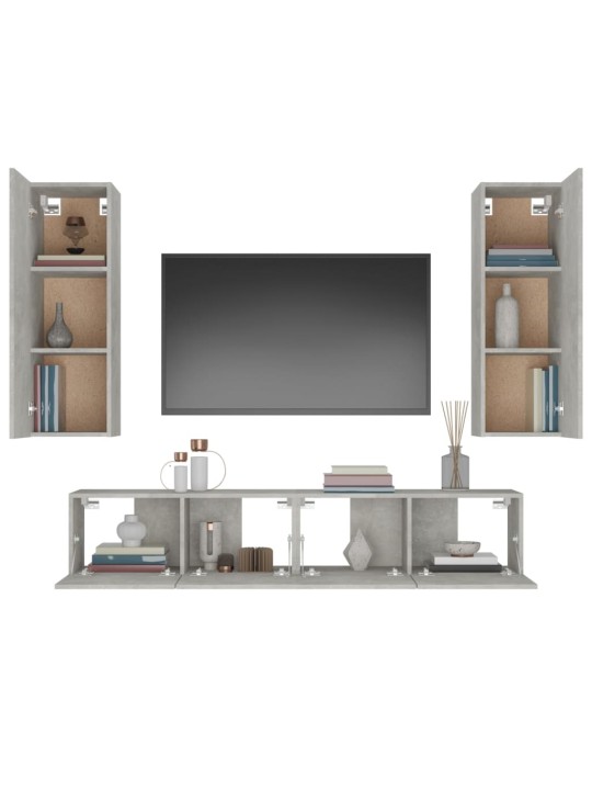 4dílný set TV skříněk betonově šedý kompozitní dřevo