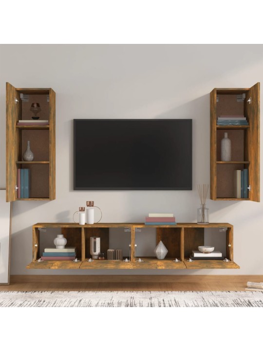 4dílný set TV skříněk kouřový dub kompozitní dřevo