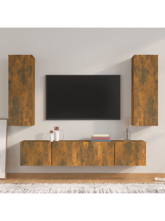 4dílný set TV skříněk kouřový dub kompozitní dřevo