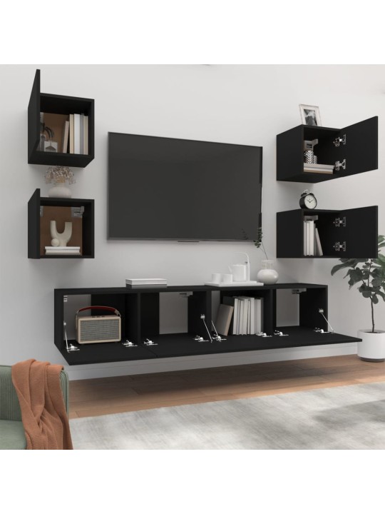6dílný set TV skříněk černý kompozitní dřevo