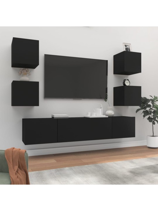 6dílný set TV skříněk černý kompozitní dřevo